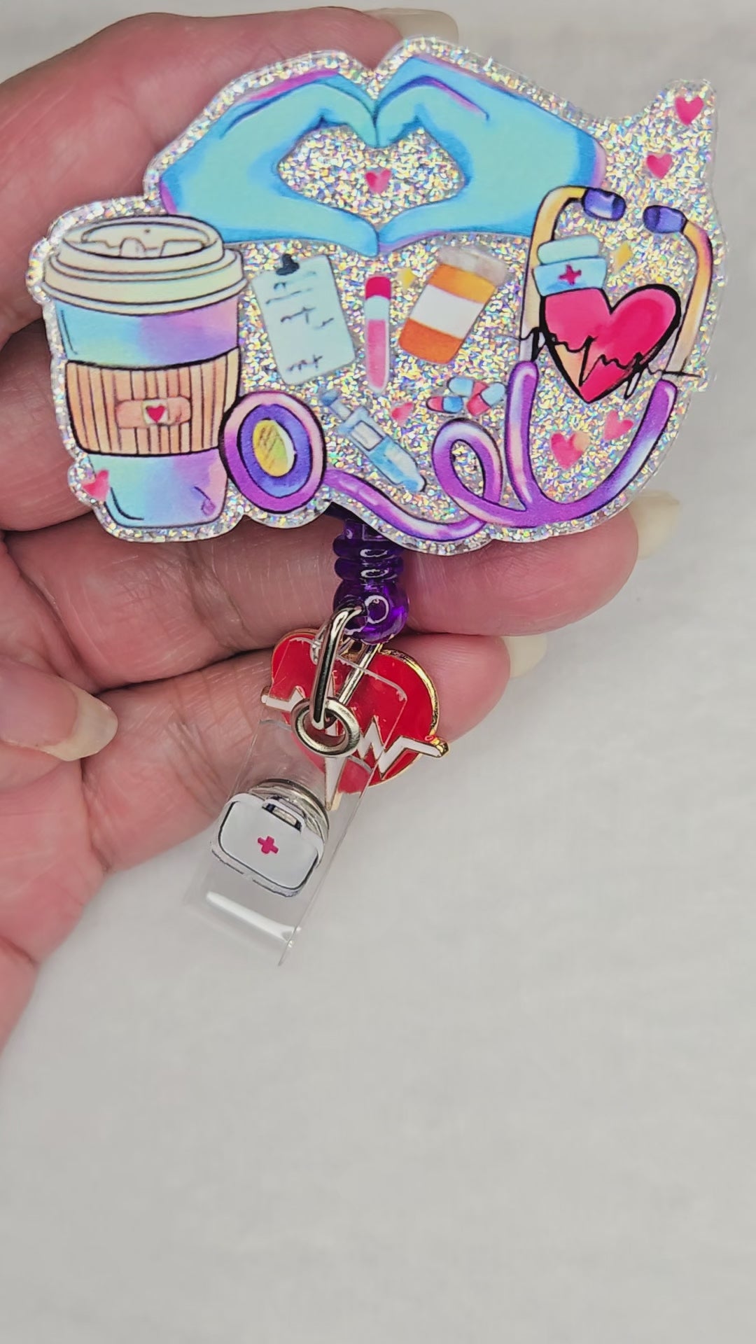 Heartbeat Charm Badge Reel, Retractable Multi-Discipline Healthcare ID Holder