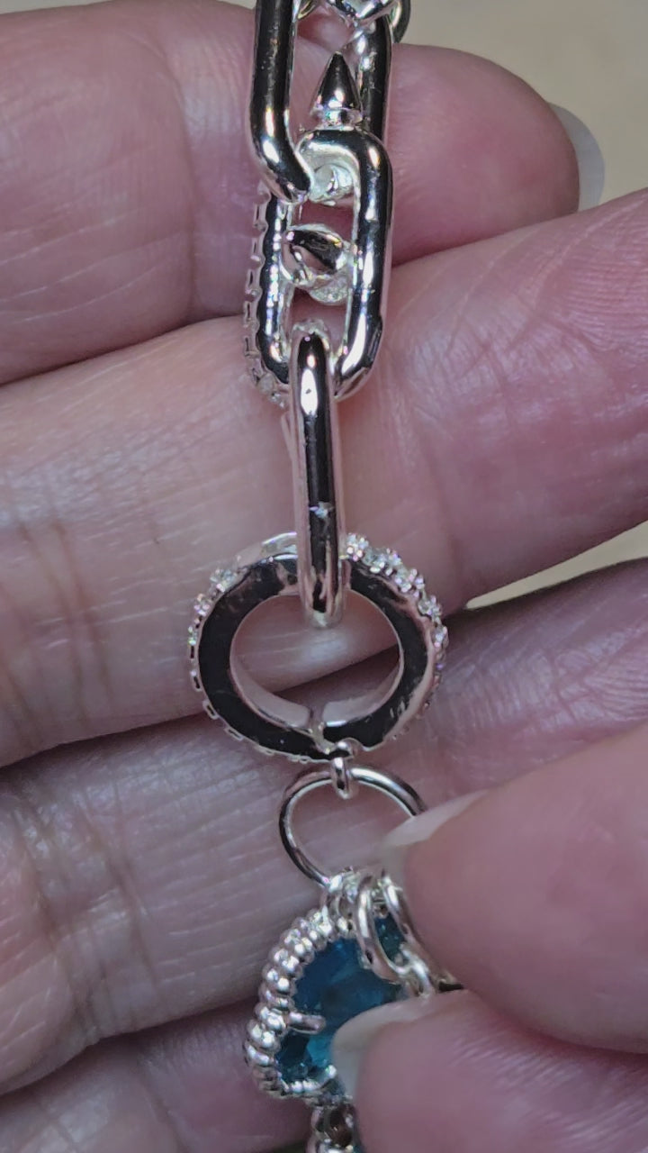 Elegant Gold-Plated Silver-Tone Crystal & Agate Bracelet