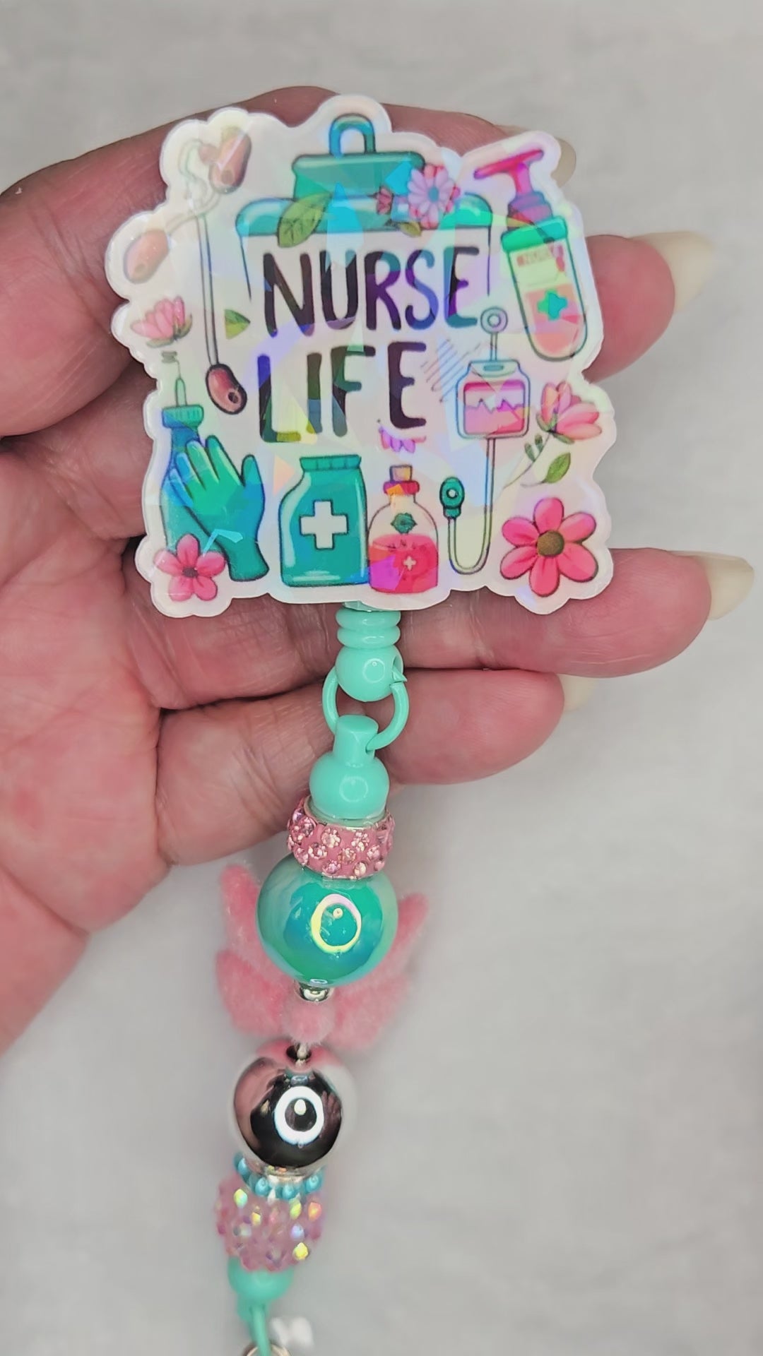 Nurse Life Butterfly Badge Reel, Teal & Pink Retractable Nurse ID Holder