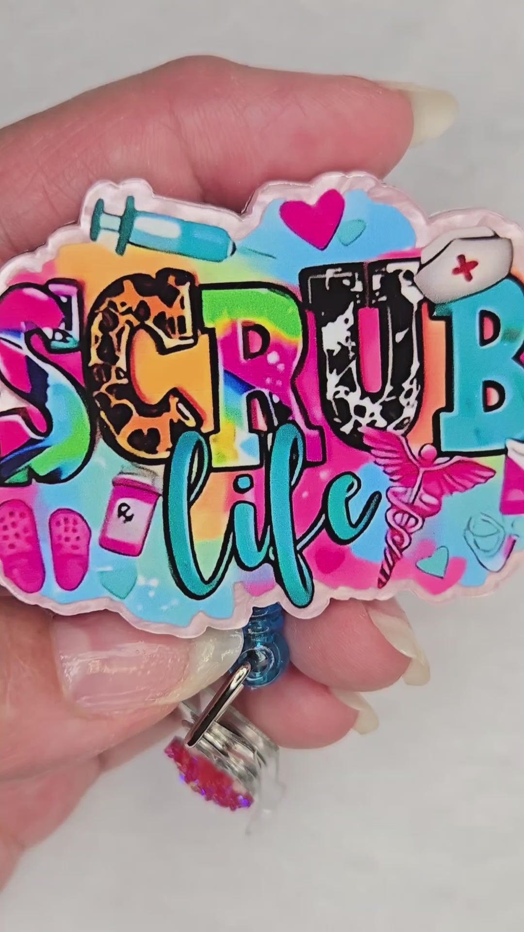 Scrub Life Badge Reel, Retractable ID Holder for Healthcare Professionals