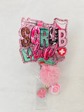Scrub Life Badge Reel, Pink & Green Shaker Bead Retractable ID Holder