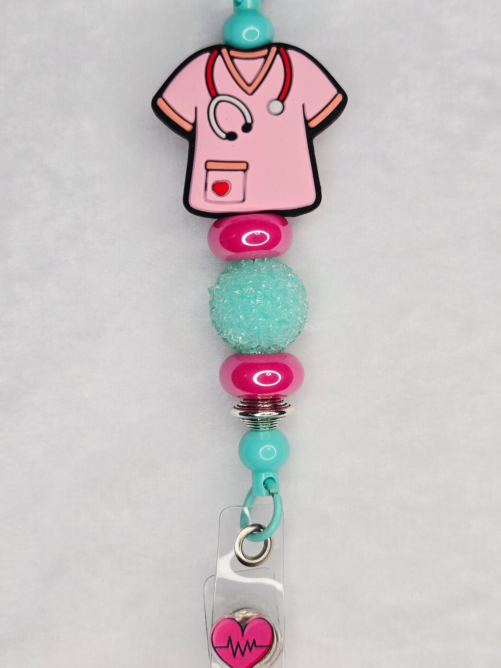 Soft Pink RN Badge Reel | Retractable ID Holder with Scrub Top Focal Piece