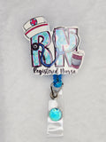 Blue RN Badge Reel, Retractable Registered Nurse ID Holder
