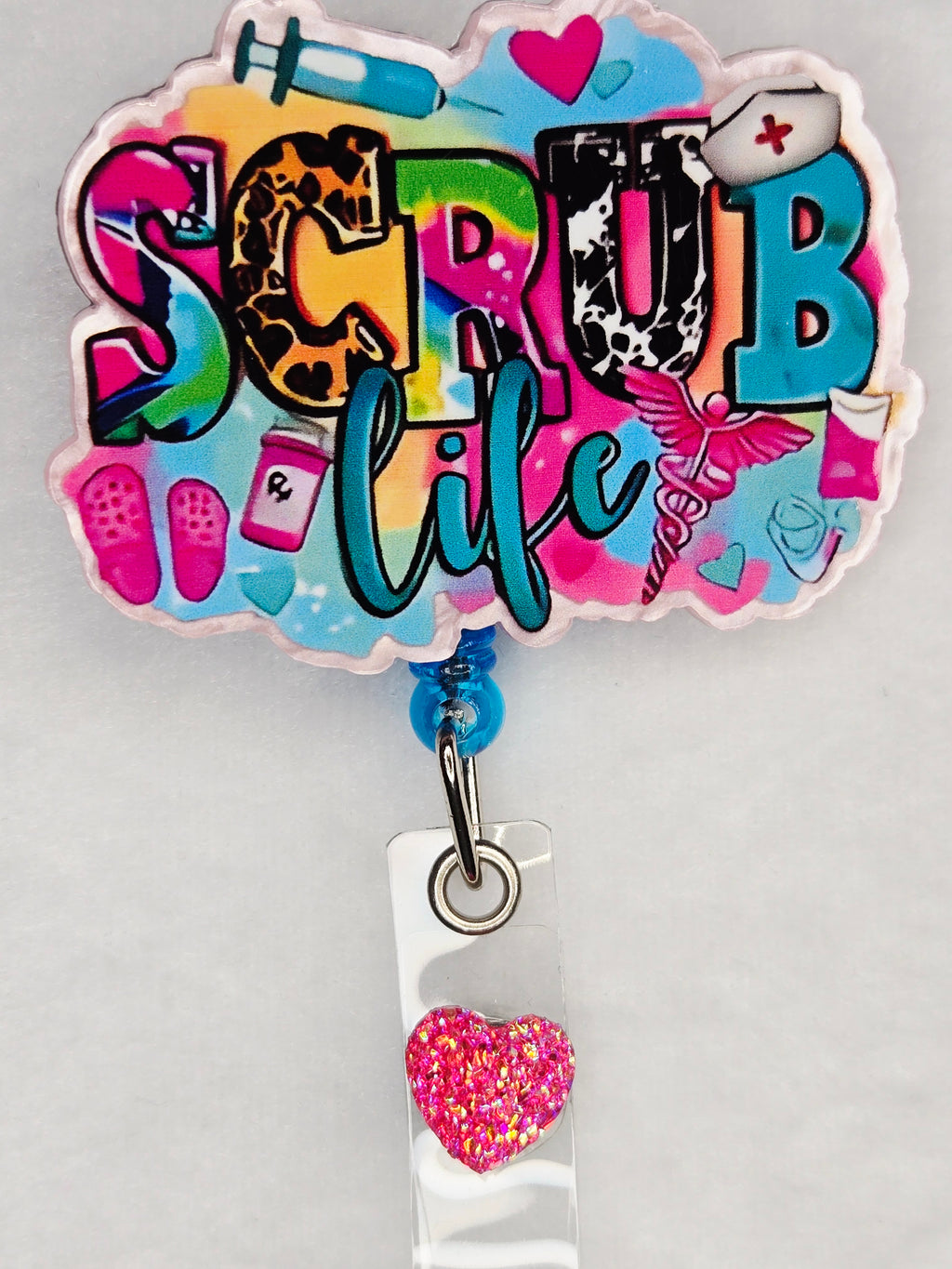 Scrub Life Badge Reel, Retractable ID Holder for Healthcare Professionals