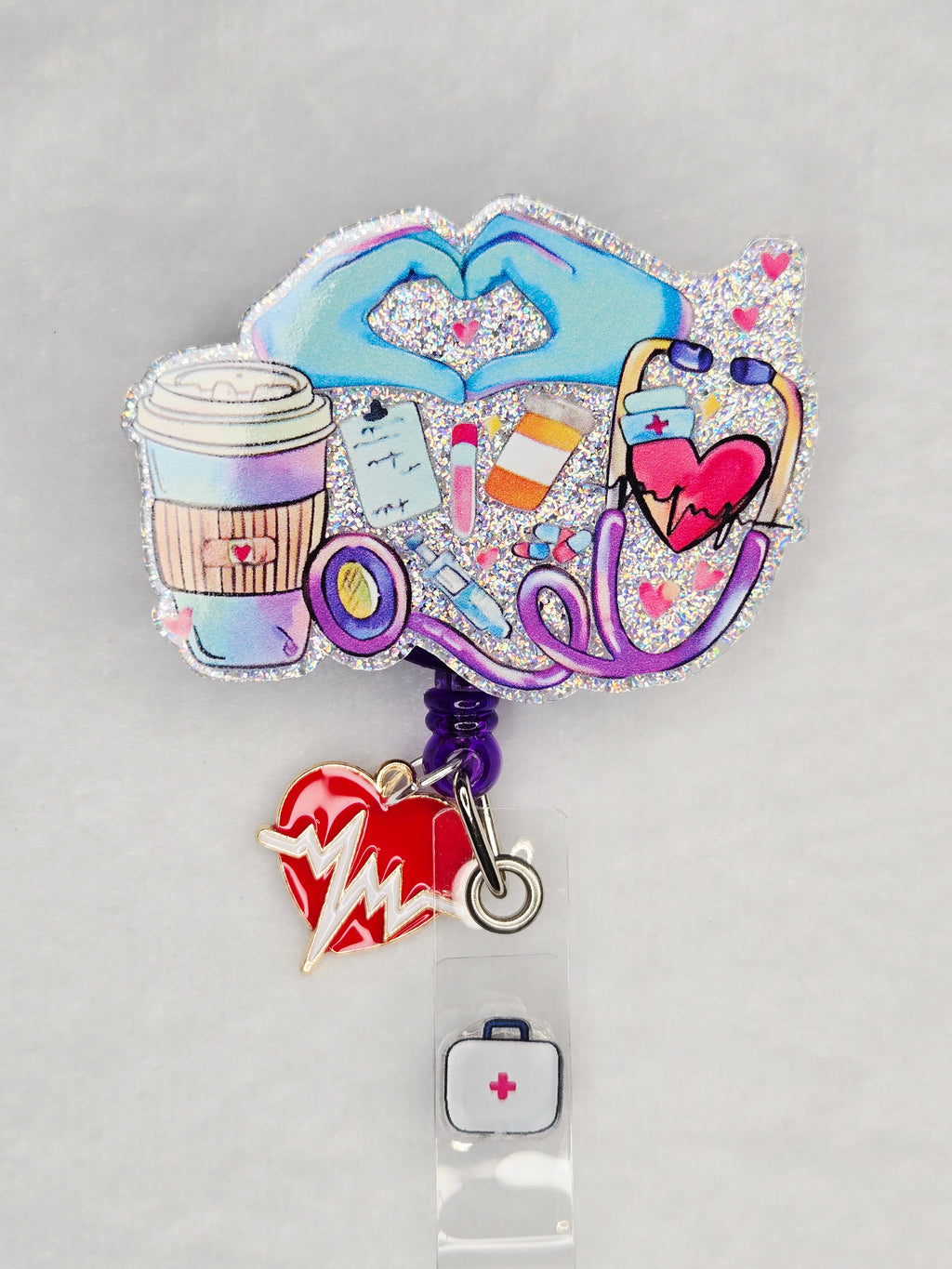 Heartbeat Charm Badge Reel, Retractable Multi-Discipline Healthcare ID Holder