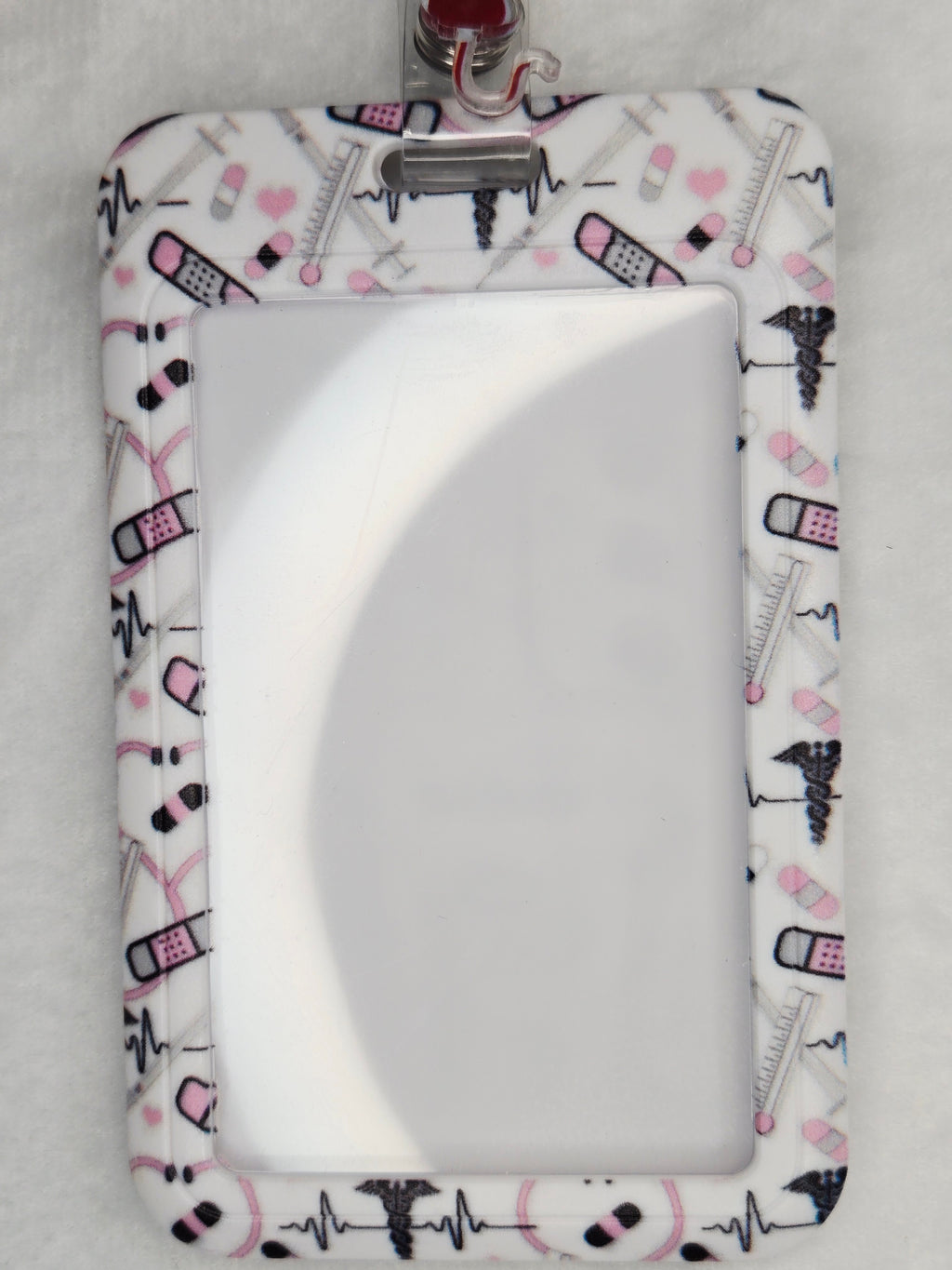 Pink Glitter Scrub Top Shaker Badge Reel,  Retractable ID Holder with Badge Sleeve for Healthcare Workers