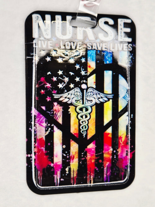 Black Neon Heart Badge Reel, Retractable RN & LPN ID Holder