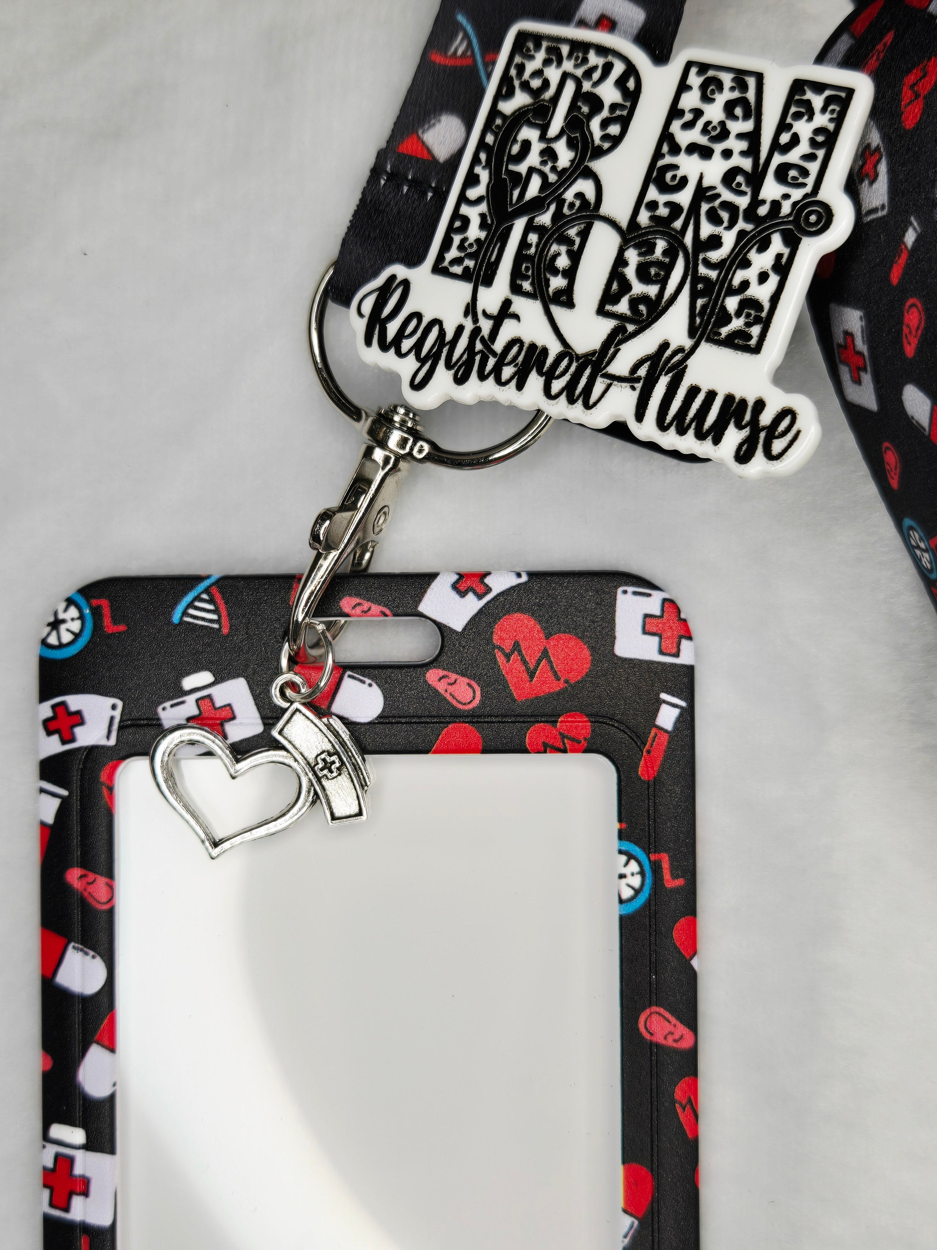 Decorative Nurse Lanyard with ID Badge Holder, Removable RN Clip, Healthcare Lanyard