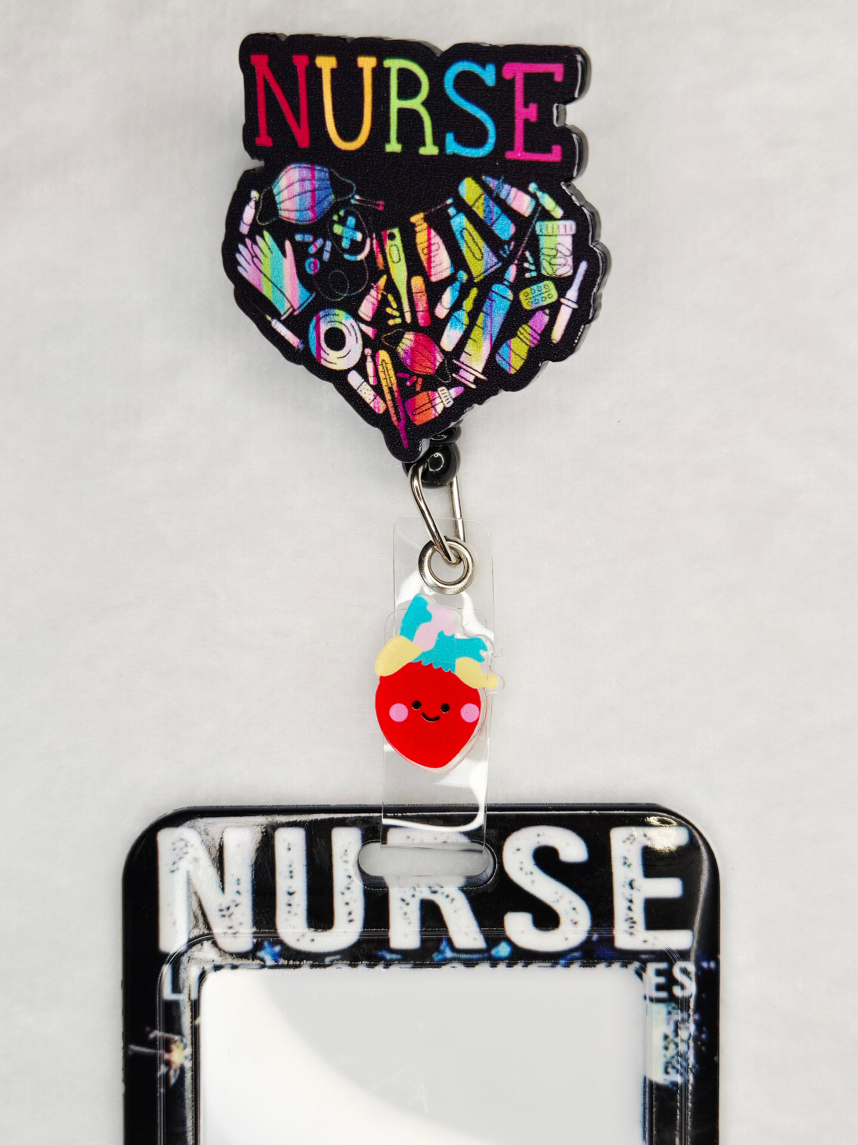 Black Neon Heart Badge Reel, Retractable RN & LPN ID Holder