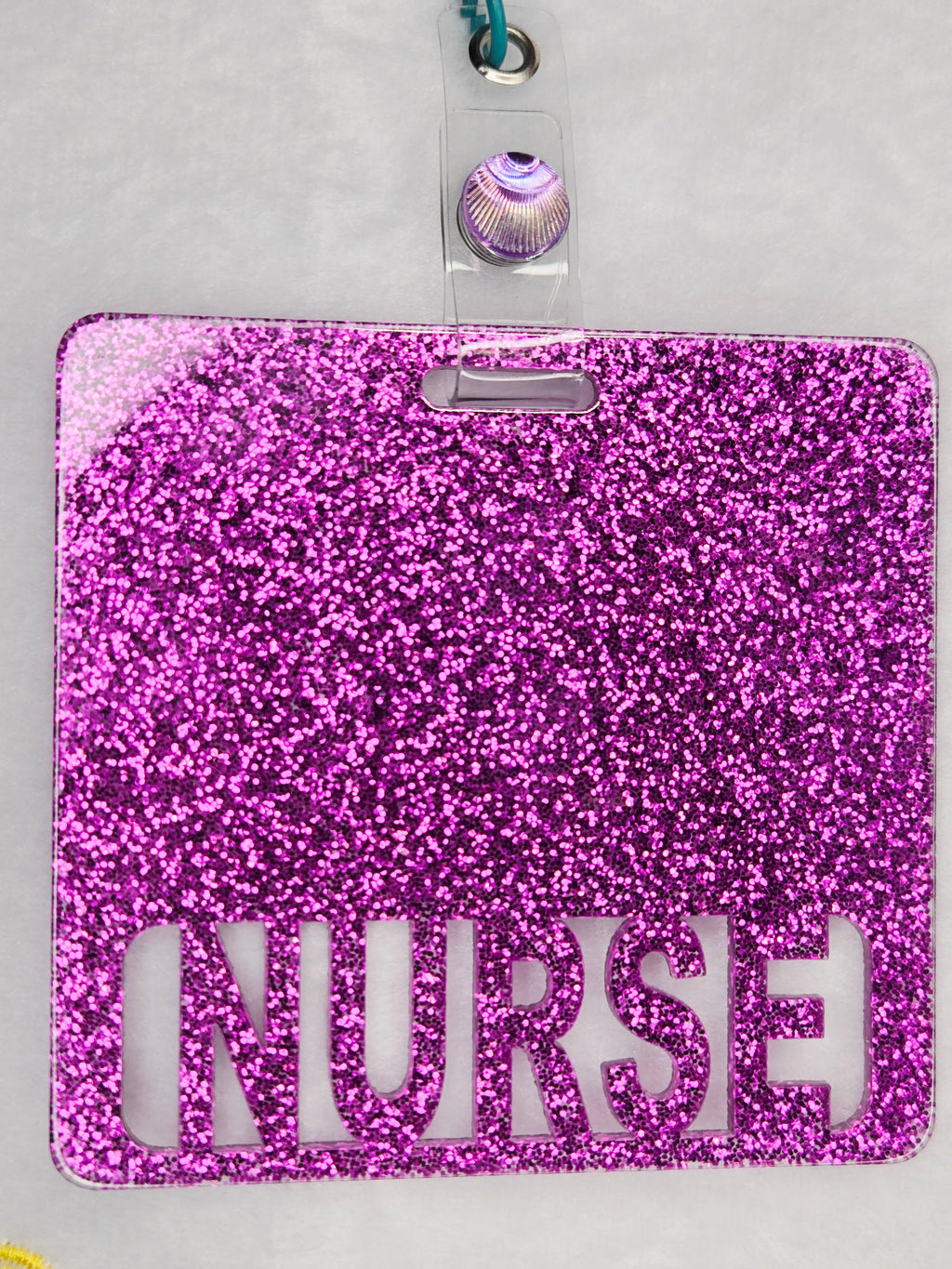 Nurse Life Badge Reel, Purple Glitter & Rainbow Beaded Retractable ID Holder
